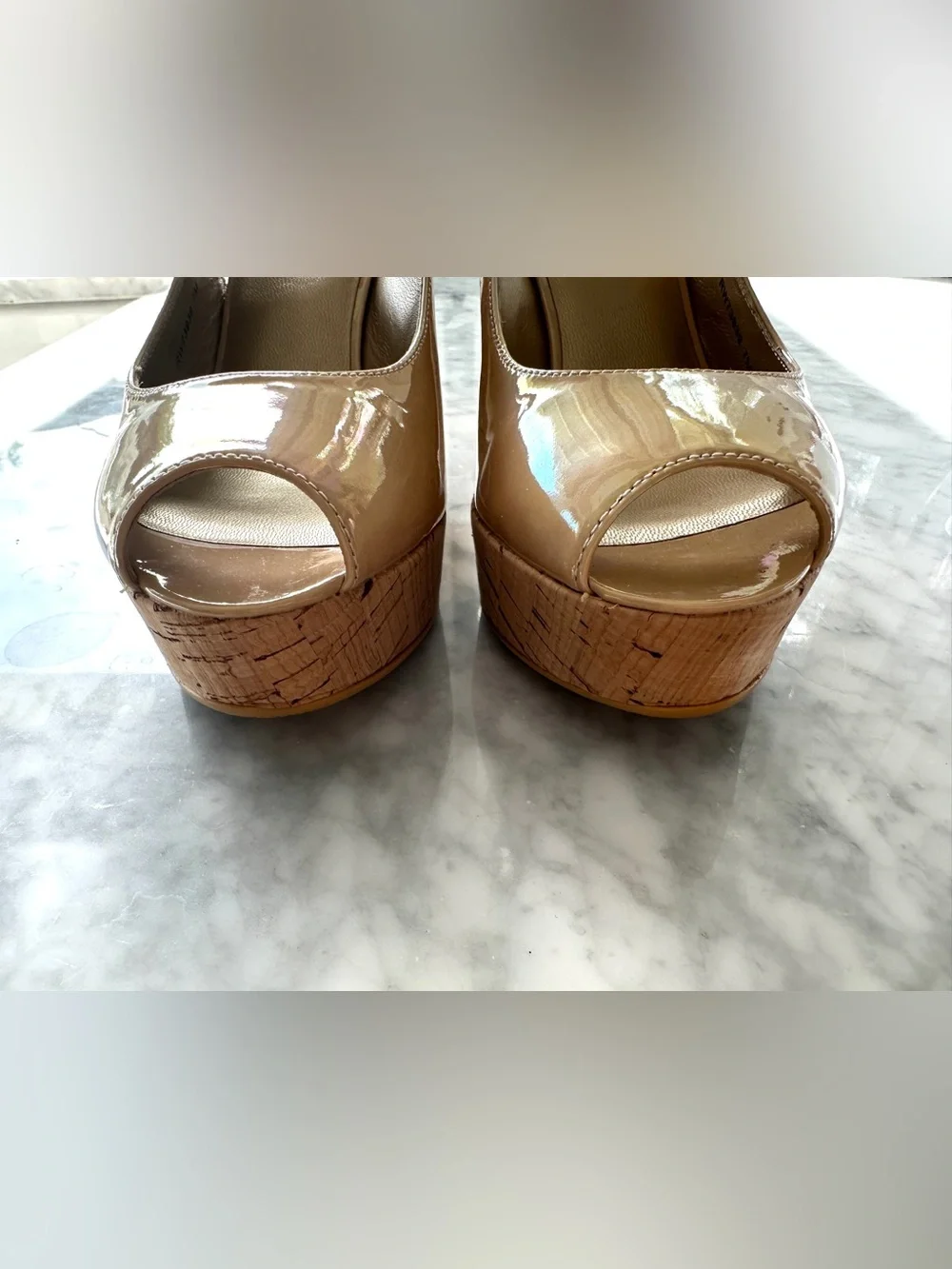 Stuart Weitzman Iridescent Nude Patent Slingback Wedges - Picture 6 of 9
